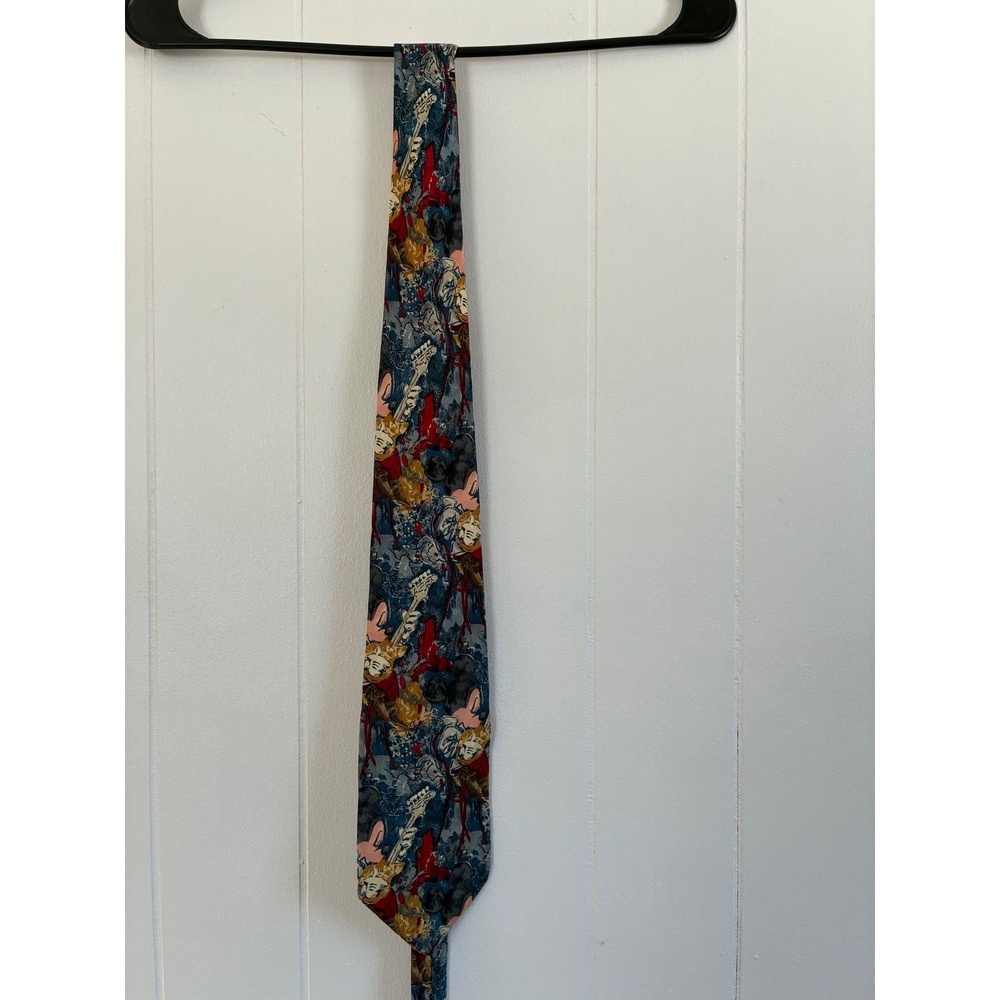 Disney Store Mickey Mouse Rock Guitar Silk Tie Blue Red Made‎ in Italy Vintage